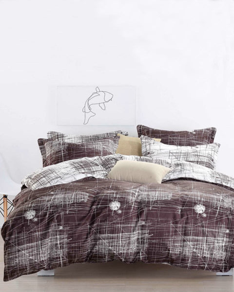Microsilk Κομποζέ Εμπριμέ Oxford Ζεύγος Μαξιλαροθήκες Μελιτζανί-Άσπρο Sketch Nano 50x70+5cm