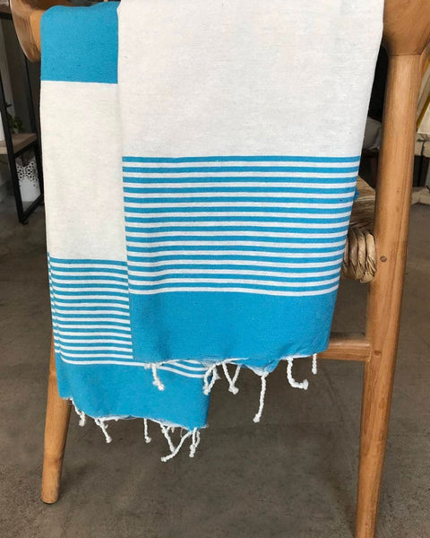 Τιρκουάζ Παρεό Hammam-Spa με Λευκές Ρίγες Aiki 80x185cm