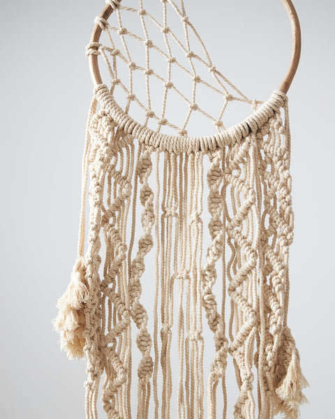 Boho Διακοσμητικό Τοίχου Macrame Ονειροπαγίδα με Κρόσσια Levu 30x60cm