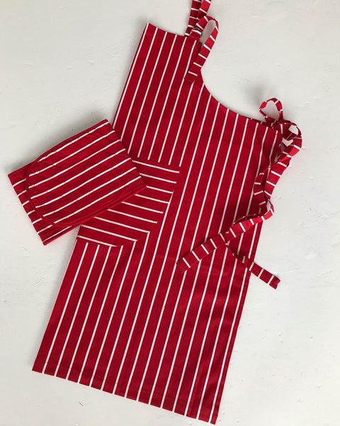 Ριγέ Ολόσωμη Ποδιά Μπούστου Stripes 60x90cm 2 Αποχρώσεις-Κόκκινο